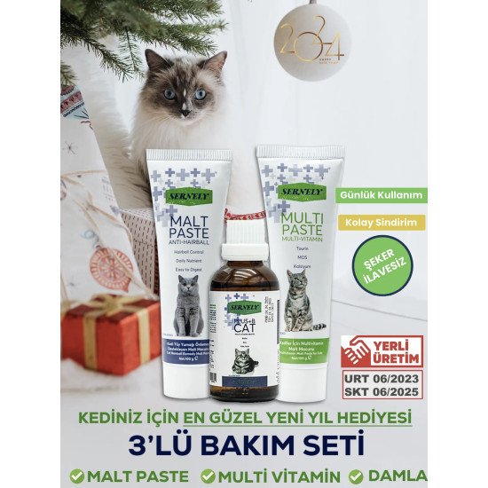 Sernely Sterile Kedi Vitamini, Atni-Hairball Kedi Maltı ve Kedi Maltı 3'lü Set