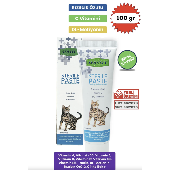 2 Adet Sterile Paste 100gr Kısırlaştırılmış Kediler İçin Vitamin ve Mineralli Malt Macunu ikili paket