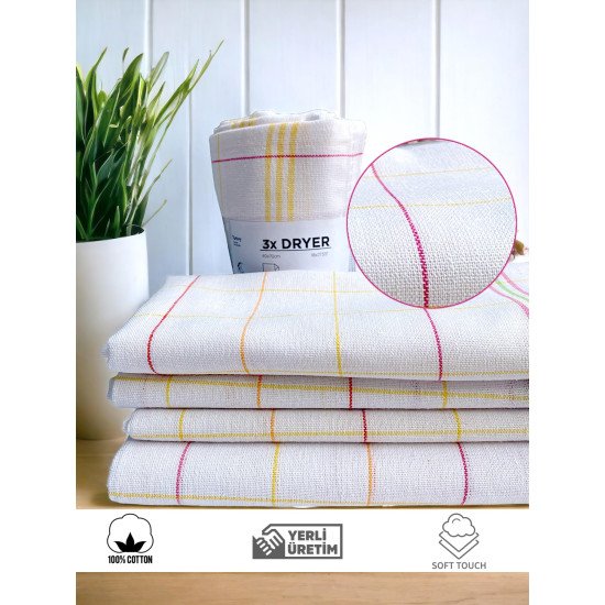 kDRYER Günlük Mutfak Kurulama Bezleri - 3'lü Paket -%100 Saf Pamuklu Bulaşık Kurulama Bezi, 18 inç x 27,55 inç (40 cm x 70 cm) (3'lü Paket, Sarı Çizgili, Modern Desen)